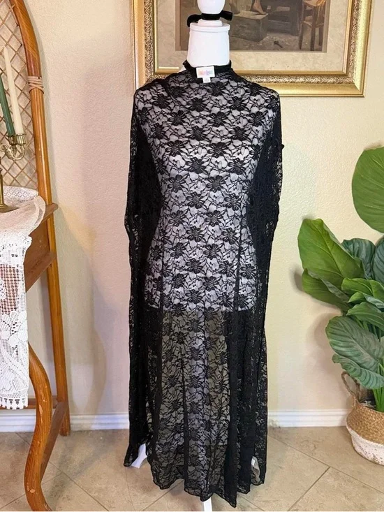 Vintage Inspired Black Lace Floor Length Kimono Duster - Picture 7 of 8